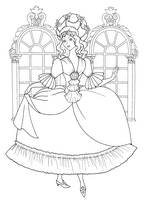 dla dziewczynek kolorowanki księżniczki, królewna  w sukni balowej, w tle okna pałacowe
