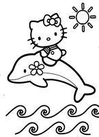 dla dzieci kolorowanki hello kitty na delfinie pośród fal