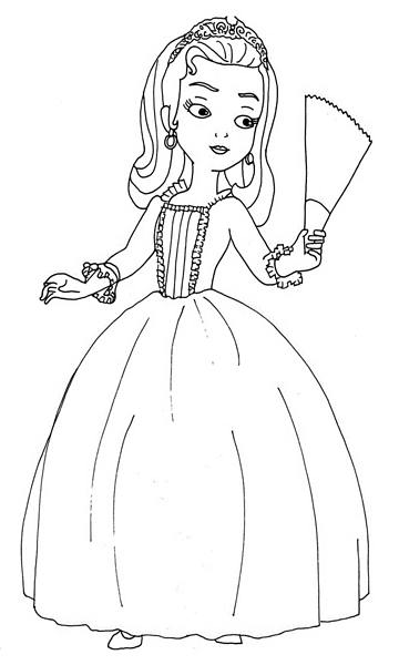 kolorowanka księżniczka Amber z bajki Jej Wysokość Zosia, Amber z wachlarzem
