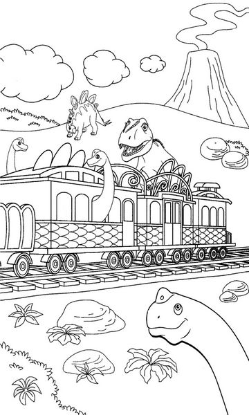 kolorowanka Dinopociąg malowanka do wydruku z dinozaurami dla dzieci z bajki, obrazek nr 14