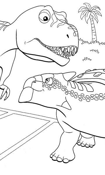 kolorowanka Dinopociąg malowanka do wydruku z dinozaurami dla dzieci z bajki, obrazek nr 18