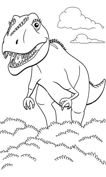 kolorowanka Tyranozaur Dinopociąg malowanka do wydruku z dinozaurami dla dzieci z bajki, obrazek nr 19