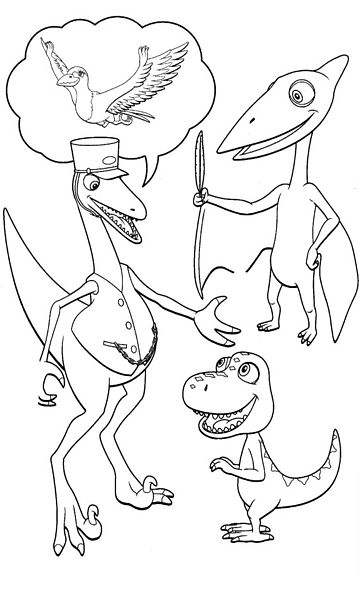 kolorowanka Dinopociąg malowanka do wydruku z dinozaurami Pan Konduktor i Bratek, obrazek nr 20