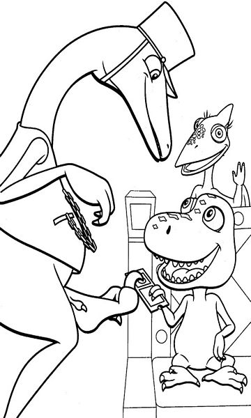 kolorowanka Pan Konduktor i Bratek Dinopociąg malowanka do wydruku z dinozaurami dla dzieci z bajki, obrazek nr 27