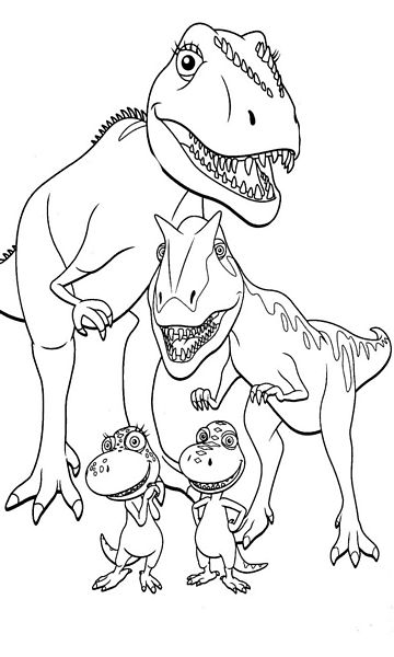 kolorowanka Dinopociąg Bratek i Tyranozaury malowanka do wydruku z dinozaurami dla dzieci z bajki, obrazek nr 3