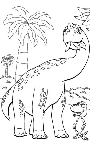 kolorowanka Dinopociąg mały Tyranozaur Bratek i wielki dinozaur malowanka do wydruku z dinozaurami dla dzieci z bajki, obrazek nr 45
