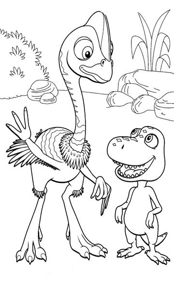 kolorowanka Tyranozaur Bratek z bajki Dinopociąg malowanka do wydruku z dinozaurami dla dzieci z bajki, obrazek nr 4