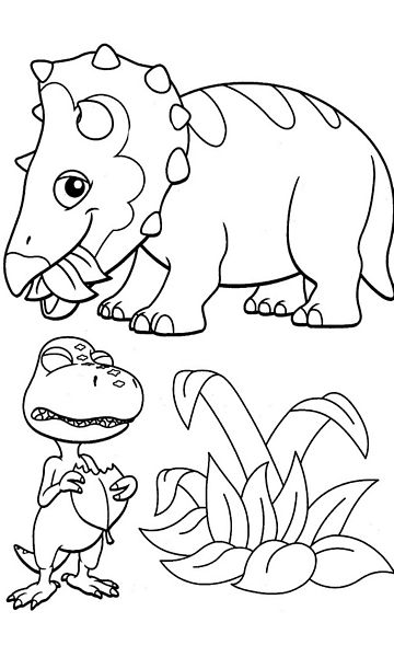 kolorowanka Dinopociąg malowanka Bratek i jego przyjaciel malutki Triceratops, dinozaury dla dzieci z bajki, obrazek nr 50