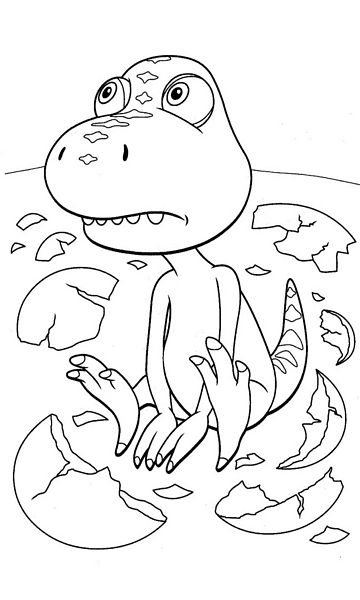 kolorowanka Dinopociąg malowanka do wydruku mały Tyranozaur Bratek wykluł się z jajka, obrazek nr 56