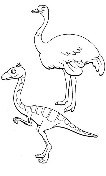 kolorowanka Dinopociąg malowanka do wydruku mały dinozaur podobny do strusia, obrazek nr 60