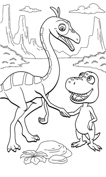 kolorowanka Bratek i dinozaur z bajki Dinopociąg malowanka do wydruku dinozaury dla dzieci z bajki, obrazek nr 64