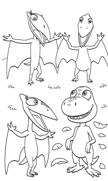 kolorowanka Dinopociąg malowanka do wydruku z dinozaurami Bratek, Mała i rodzice Pan i Pani P , obrazek nr 6