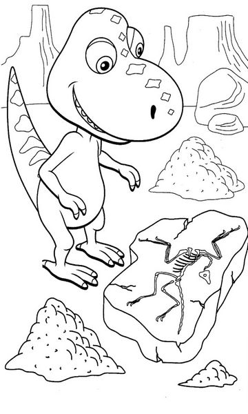 kolorowanka Dinopociąg malowanka do wydruku młody Tyranozaur Bratek odkrywa skamielinę, obrazek nr 72