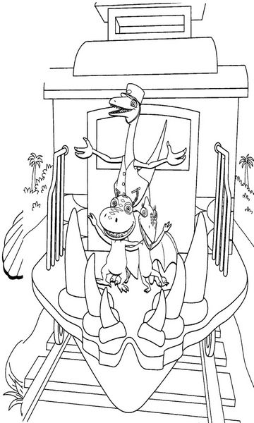 kolorowanka Dinopociąg malowanka do wydruku z dinozaurami Bratek, Mała i Pan Konduktor, obrazek nr 7