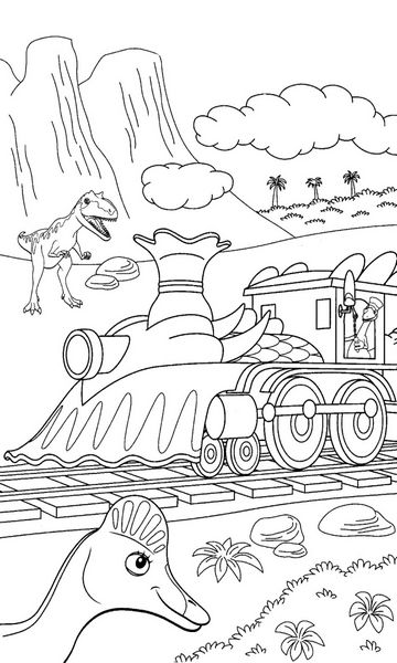 kolorowanka Dinopociąg malowanka do wydruku z dinozaurami dla dzieci z bajki, obrazek nr 8