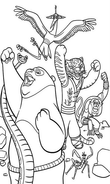 kolorowanka Kung Fu Panda malowanka Po i Potężna Piątka, obrazek nr 20