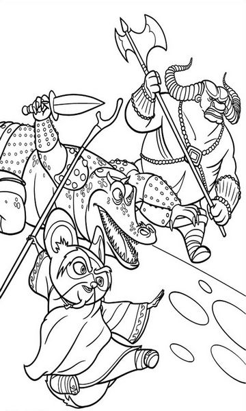 kolorowanka Kung Fu Panda malowanka bawół Temutai, krokodyl Gahri i Mistrz Shifu, obrazek nr 21