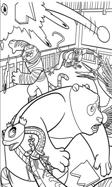 kolorowanka Kung Fu Panda malowanka Po i Żuraw, Modliszka, Żmija, Małpa, Tygrysica, obrazek nr 24