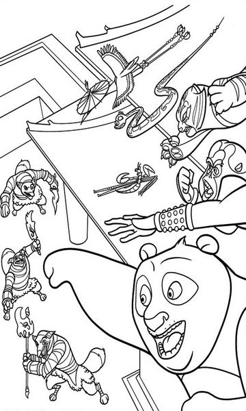 kolorowanka Kung Fu Panda malowanka do wydruku Po i Potężna Piątka, obrazek nr 5